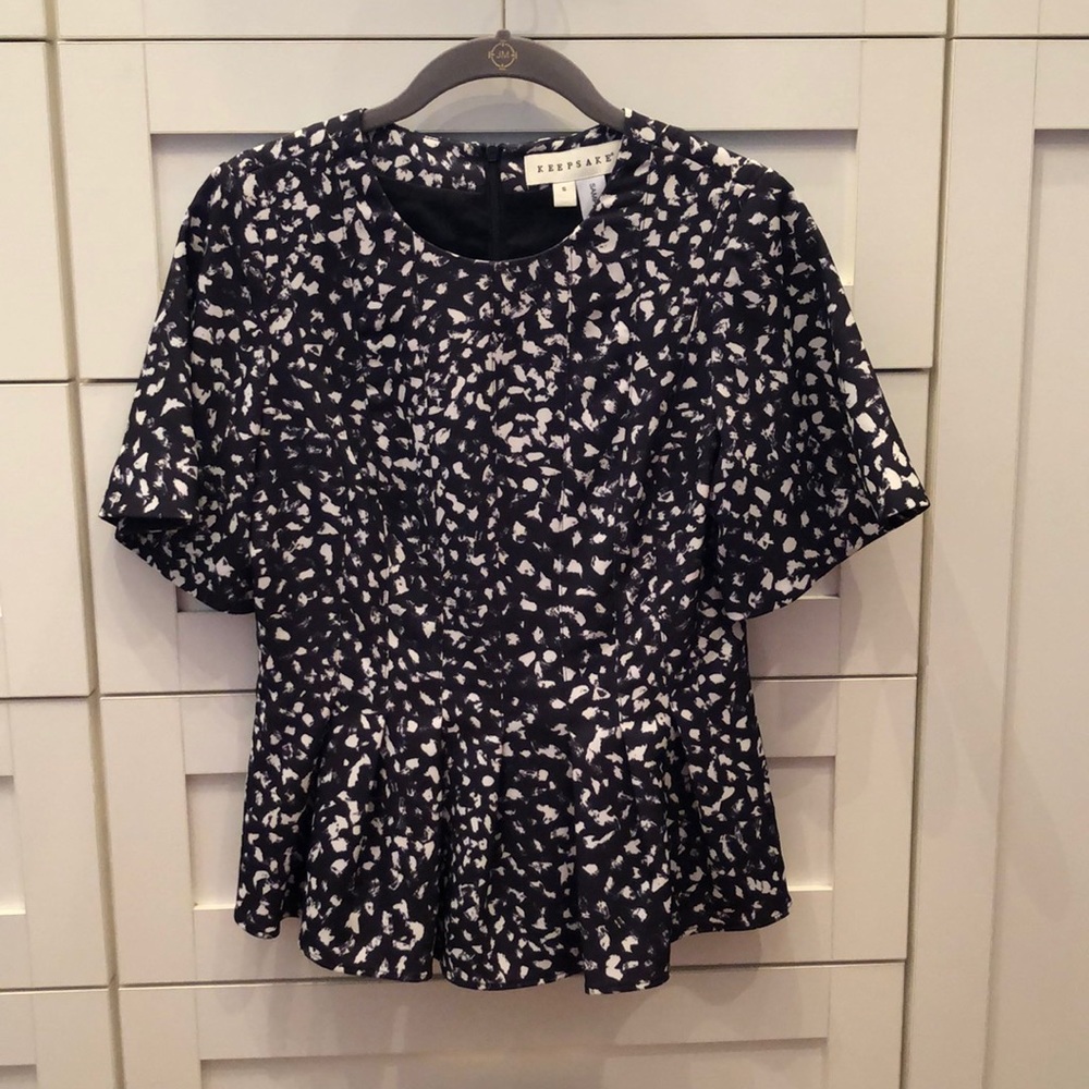 Keepsake peplum short sleeve black and white top